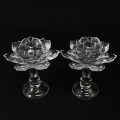 Set of 2 Lotus Flower Glass Votive or Tealight Candle Holders 
