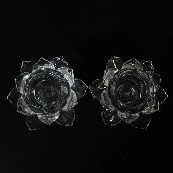 Set of 2 Lotus Flower Glass Votive or Tealight Candle Holders 