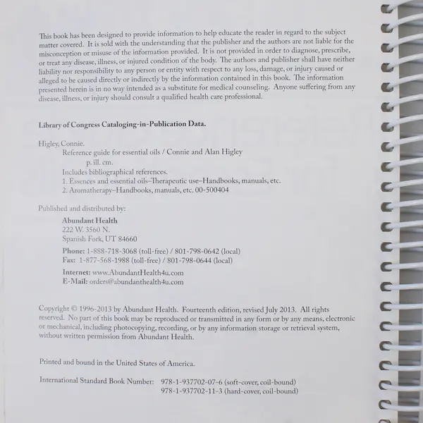 Reference Guide for Essential Oils Connie & Alan Higley 2013 Ed Spiral Bound HC