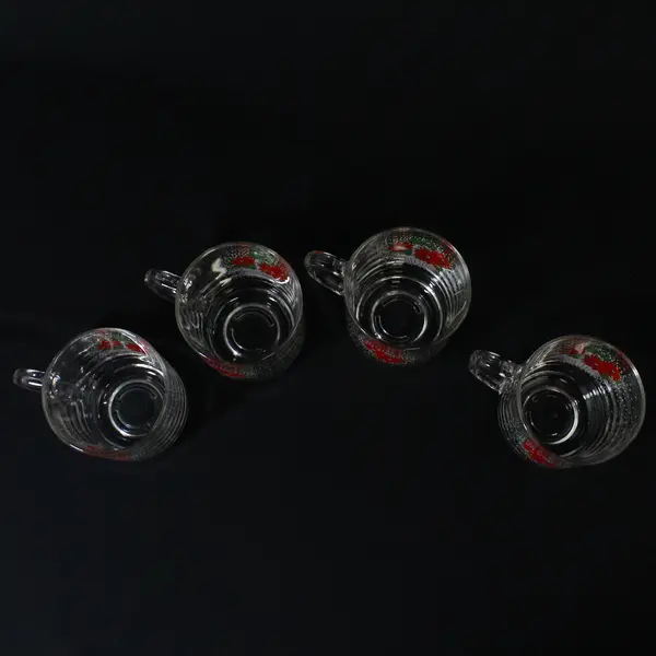 Set Of 4 LUMINARC Poinsettia Basket Clear Glass Christmas Coffee  Mugs   