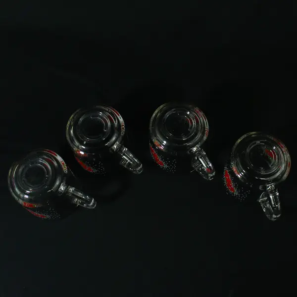Set Of 4 LUMINARC Poinsettia Basket Clear Glass Christmas Coffee  Mugs   