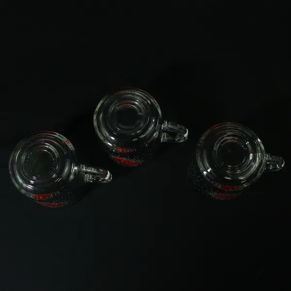 Set Of 3 LUMINARC Poinsettia Basket Clear Glass Christmas Coffee  Mugs   
