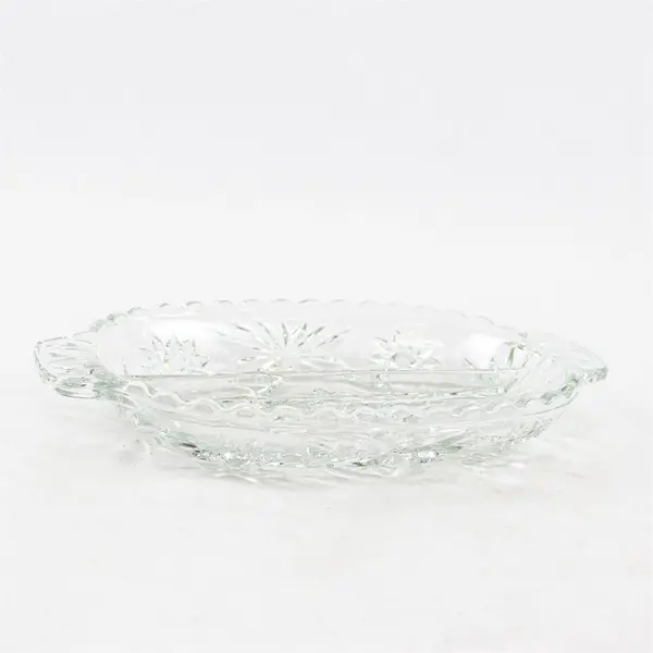 Vtg Anchor Hocking Prescut Stars Fans Clear Glass 2 Part Divided Relish Dish