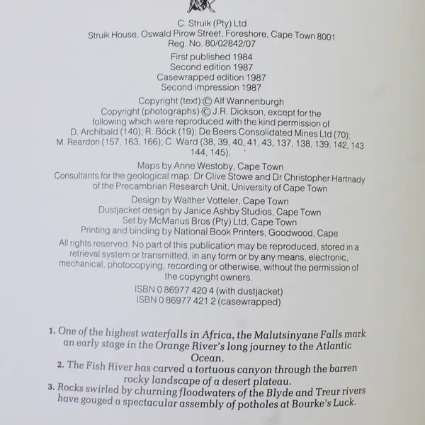 Vintage The Natural Wonder of Southern Africa By Al Wannenburgh 1987 HC Good