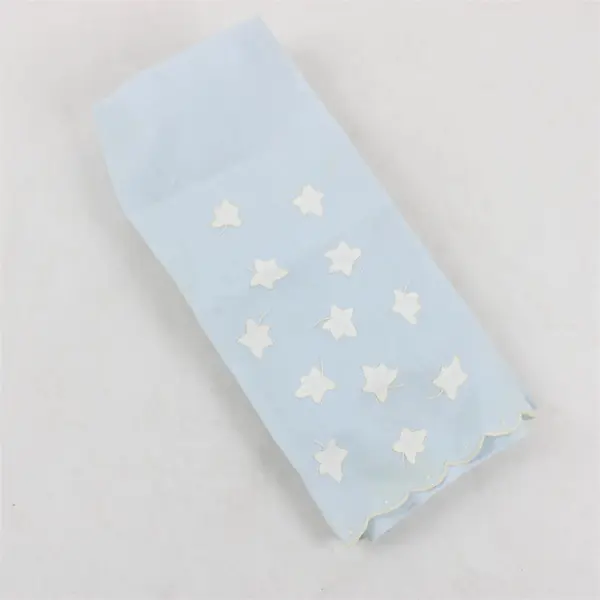 VTG Leaf Applique Pale Blue Scalloped Edge Fingertip Towel FLAWED