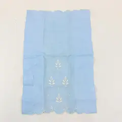 Vintage Floral Embroidered Light Blue Scalloped Edge Fingertip Towel