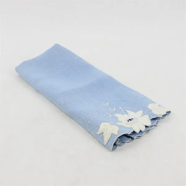 Set of 2 VTG Floral Applique Cutwork Fingertip Towels Yellow & Blue