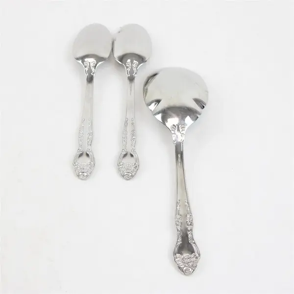 Lot of 3 Oneida Secretariat Stainless Soup Spoons & Casserole Spoon