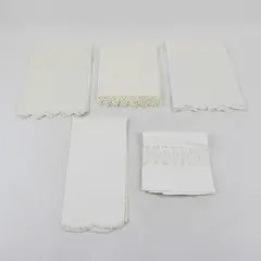 Lot of 5 Vintage Off-White Embroidered Cutwork & Lace Fingertip Towels FLAWED