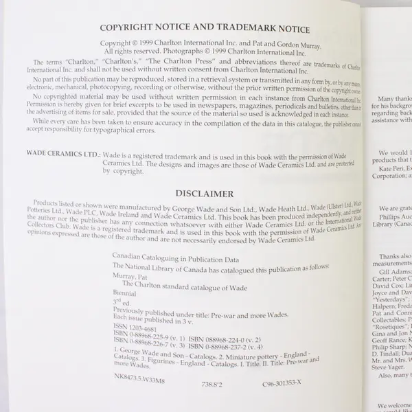 VTG The Charlton Standard Catalogue of Wade Pat Murray 1999 PB Vol 1 3rd Ed 