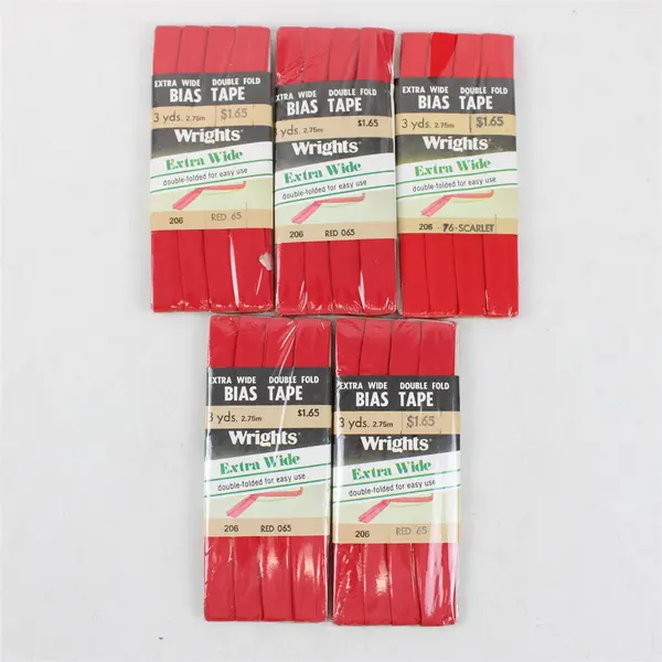 Lot of 5 Wrights Extra Wide Double Fold Bias Tape 3 Yards Red 065