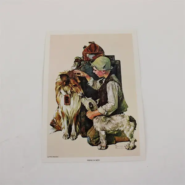 Set Of 2 Vintage Norman Rockwell 5X7 Lithograph Prints Child With Dogs