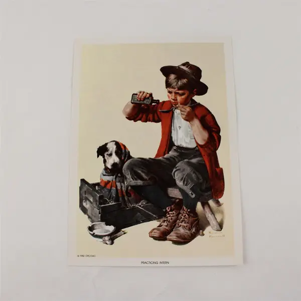 Set Of 2 Vintage Norman Rockwell 5X7 Lithograph Prints Child With Dogs