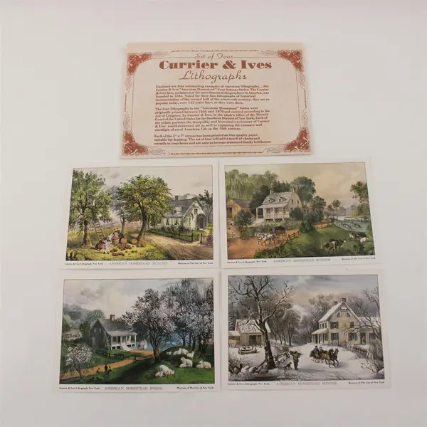 Set Of 4 Vintage Currier & Ives Four Seasons Lithograph 5X7 Prints 