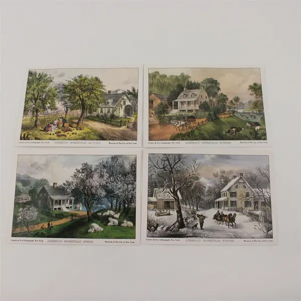 Set Of 4 Vintage Currier & Ives Four Seasons Lithograph 5X7 Prints 