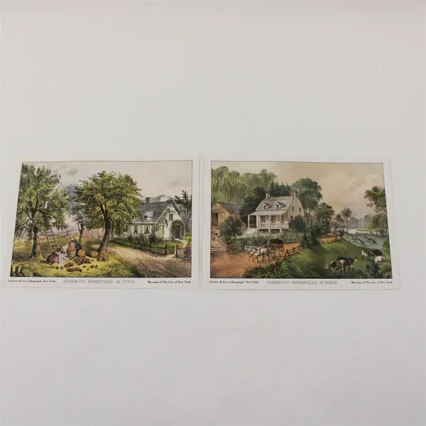 Set Of 4 Vintage Currier & Ives Four Seasons Lithograph 5X7 Prints 