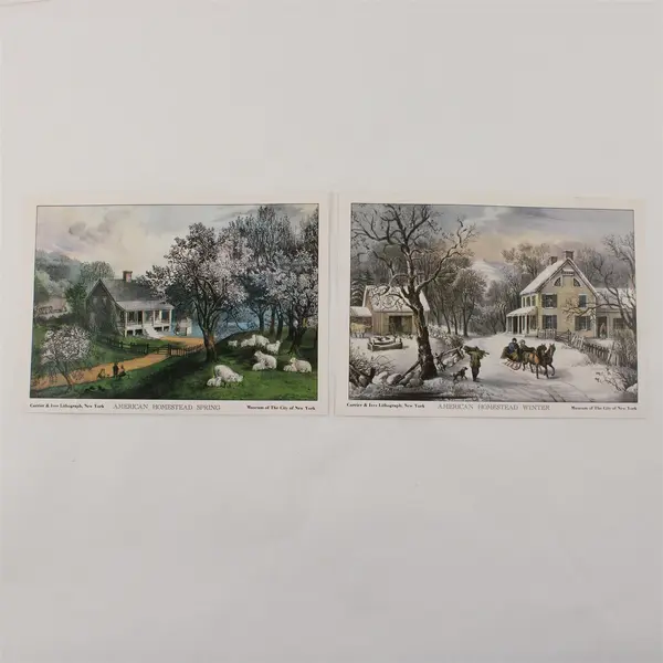 Set Of 4 Vintage Currier & Ives Four Seasons Lithograph 5X7 Prints 