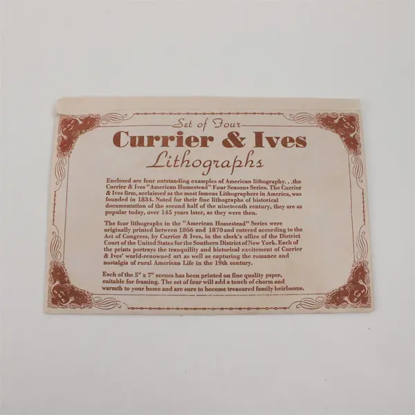 Set Of 4 Vintage Currier & Ives Four Seasons Lithograph 5X7 Prints 