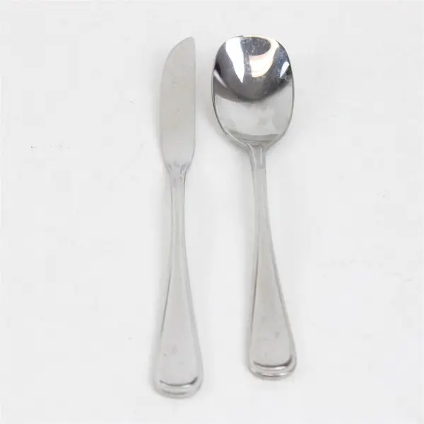 Lot of 2 Oneida New Rim Stainless Flat Handle Butter Knife & Sugar Spoon