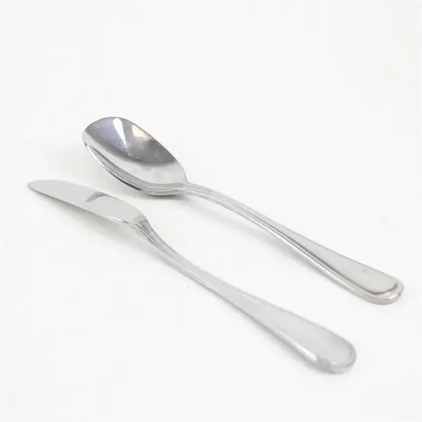 Lot of 2 Oneida New Rim Stainless Flat Handle Butter Knife & Sugar Spoon