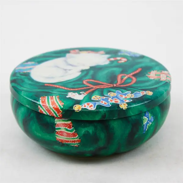 Vintage Round Christmas Cat and Mouse Tin 5" Diameter
