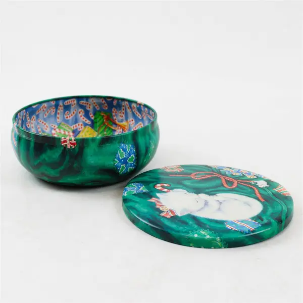 Vintage Round Christmas Cat and Mouse Tin 5" Diameter