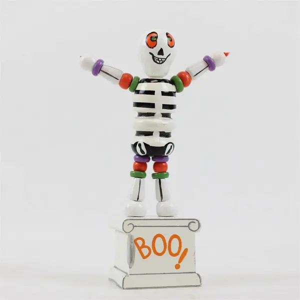 Vintage Wooden Halloween Skeleton Push Puppet Toy