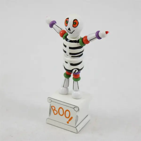 Vintage Wooden Halloween Skeleton Push Puppet Toy
