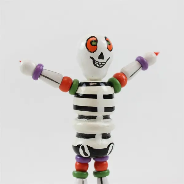 Vintage Wooden Halloween Skeleton Push Puppet Toy