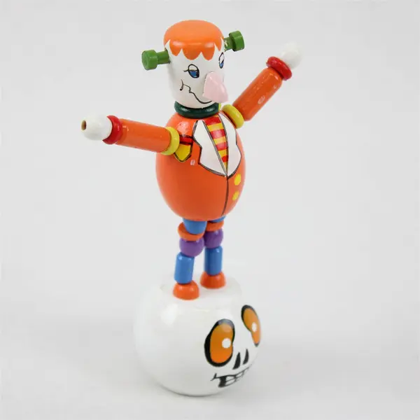 Vintage Wooden Halloween Frankenstein Push Puppet Toy