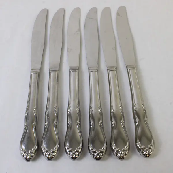 Set of 6 Oneida Homestead Stainless Modern Hollow Knives -Pinched Handle