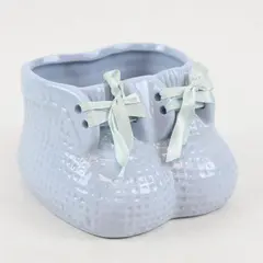 Vintage Light Blue Ceramic Baby Shoes Planter