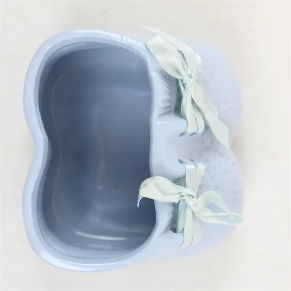 Vintage Light Blue Ceramic Baby Shoes Planter
