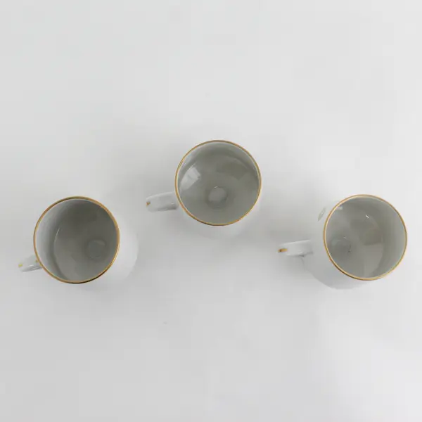 Set of 3 Viletta's Arts Poinsettia Porcelain Coffee Cups White Gold Trim & Foot