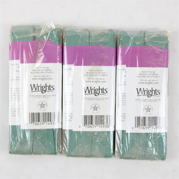 Lot of 3 Wrights Double Fold Bias Quilt Binding Seafoam 618, 3 yds. each, New. 