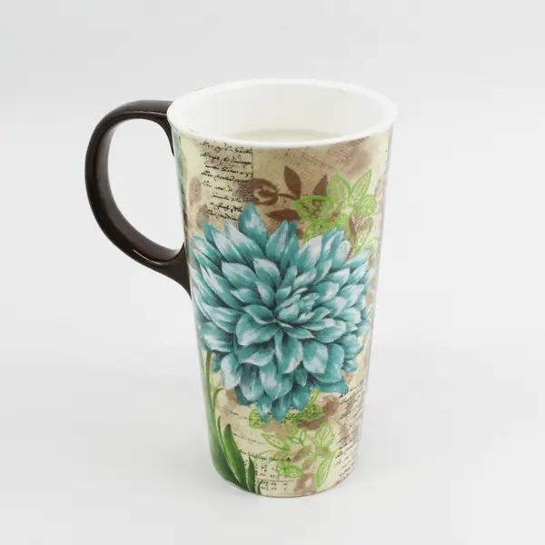 Cypress Tall Ceramic Coffee Mug Blue Chrysanthemum