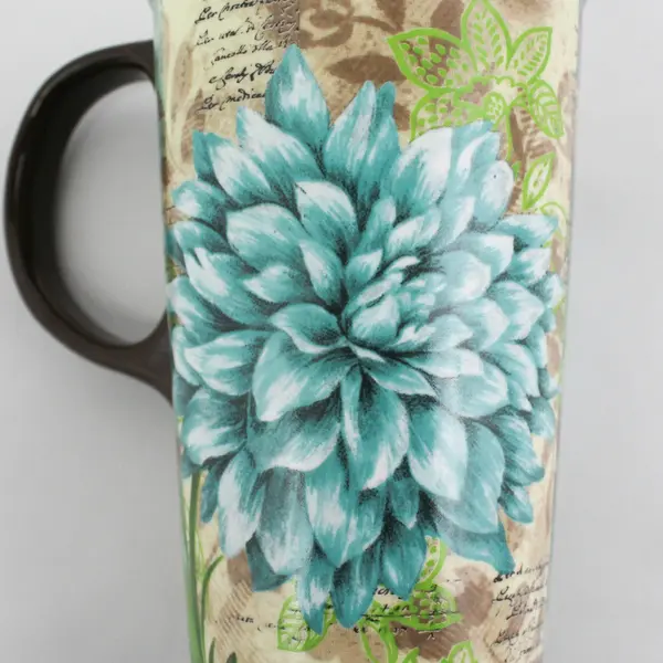Cypress Tall Ceramic Coffee Mug Blue Chrysanthemum
