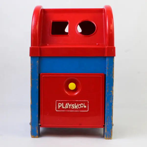 Vintage 1950's Playskool Postal Station Wooden Mailbox - Blocks Included