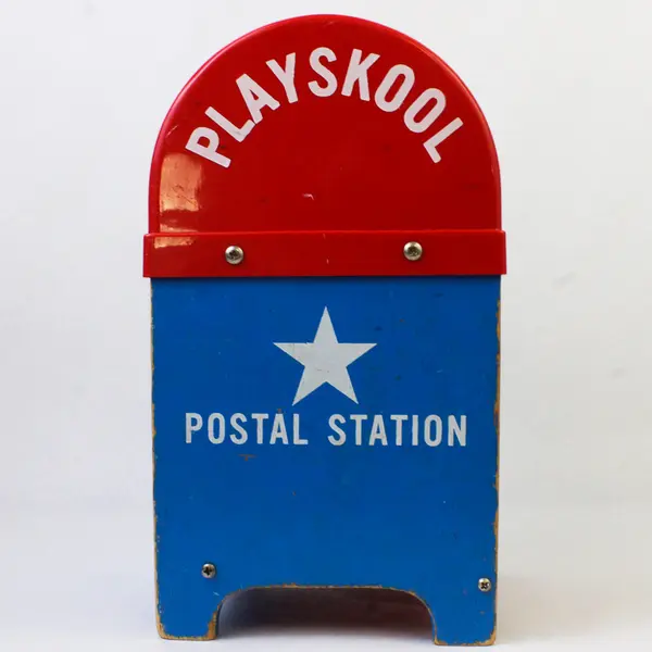 Vintage 1950's Playskool Postal Station Wooden Mailbox - Blocks Included