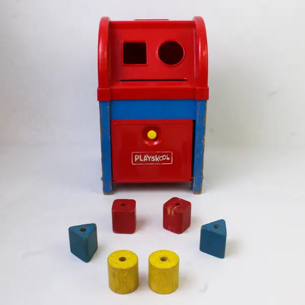 Vintage 1950's Playskool Postal Station Wooden Mailbox - Blocks Included
