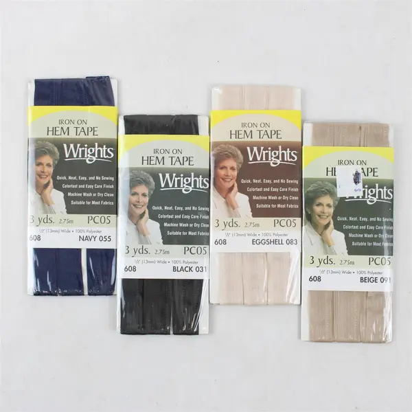 Lot of 4 Wrights Iron On Hem Tape, 3 yds. each, New. 