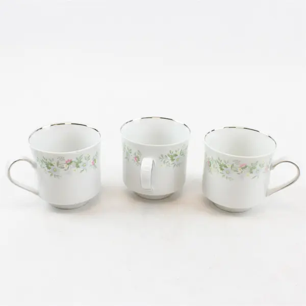 Lot Of 3 Johann Haviland Forever Spring Pattern Silver Trim Footed Cup 3.25"
