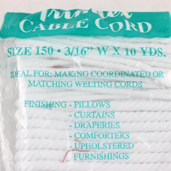 Pk. of Trimtex Cable Cord Size 150, 3/16"Wx10 Yds., White 
