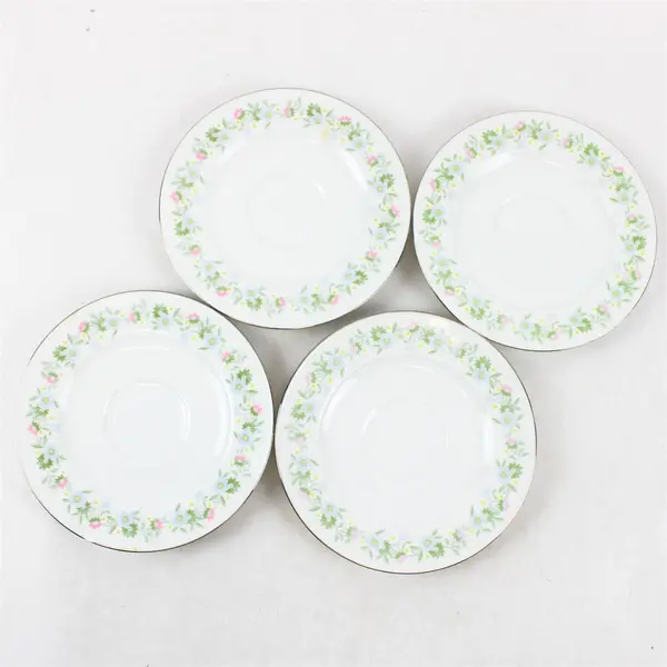 Lot Of 4 Johann Haviland Forever Spring Pattern Silver Trim Saucers 6.25"