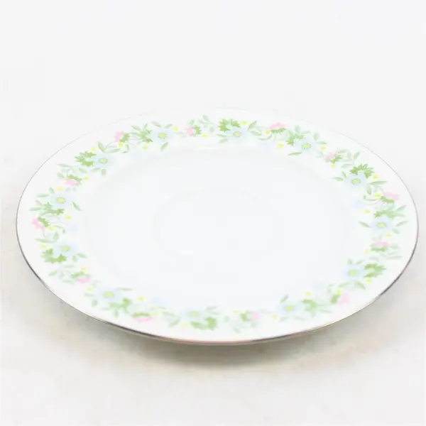 Lot Of 4 Johann Haviland Forever Spring Pattern Silver Trim Saucers 6.25"