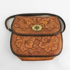 Vintage Tooled Leather Purse 8" Wide by 7" Tall Floral Pattern
