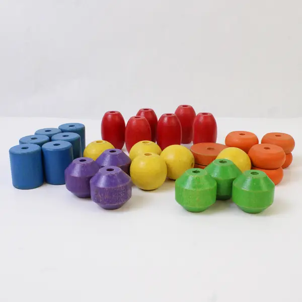 Vintage Playskool Jumbo Wood Beads Complete w/Canister 1974 Wooden Toy