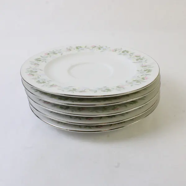 Lot Of 5 Johann Haviland Forever Spring Pattern Silver Trim Saucers 6.25"