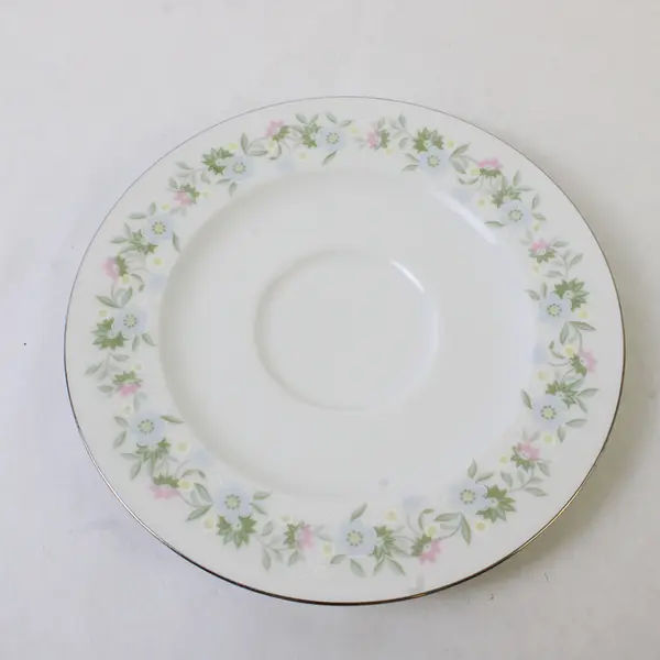 Lot Of 5 Johann Haviland Forever Spring Pattern Silver Trim Saucers 6.25"