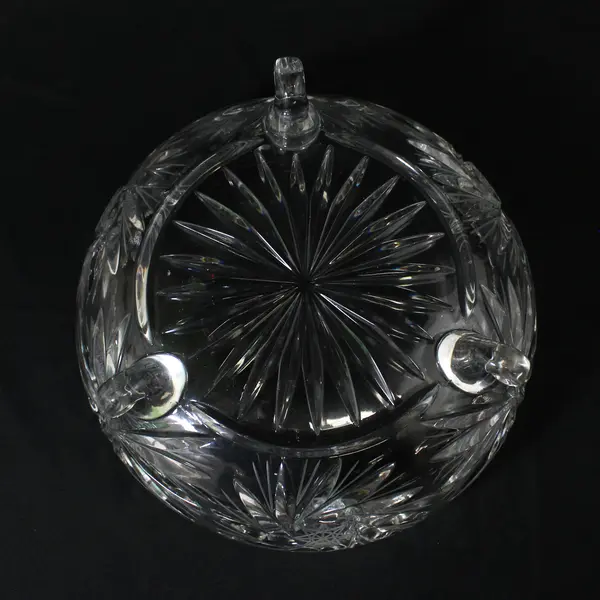 Cut Crystal 3 Footed Glass Bowl Pinwheel Fan Pattern 9"